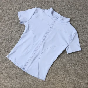 Summer High Quality Waist Slimming Training Tops Women's Quick-drying Tight Stand Collar Full Zipper Short Sleeves Yoga shirts