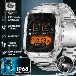 2026 New Men's Smart Watch LED Flashlight IP68 Waterproof Outdoor Sports Wristwatch Health Monitor Smart Watch for IOS Android