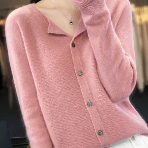 Long Sleeve 100% Merino Wool Sweaters Spring Autumn Women O-Neck Knitwear Tops Clothing Fashion Basic Tops