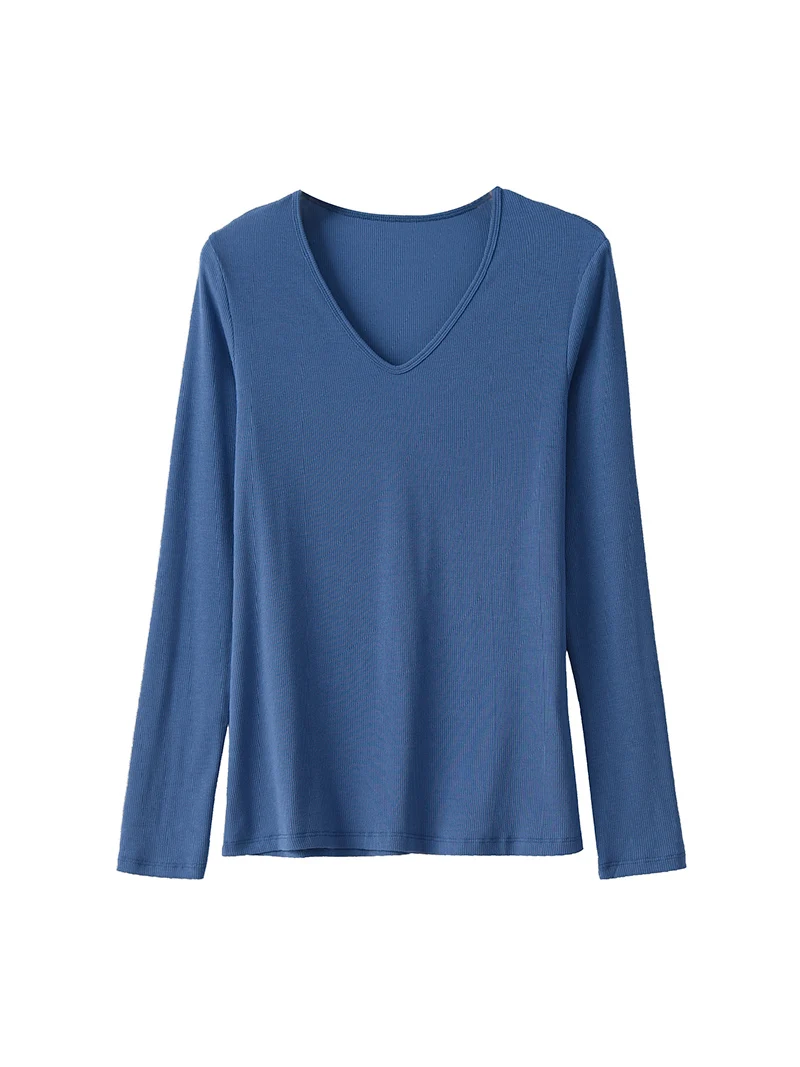 SuyaDream Women Knitted T Shirt Silk Viscose Blend Long Sleeves Solid Basic Cozy Tee 2026 Spring Summer Ribs Top Pink Blue - Image 12