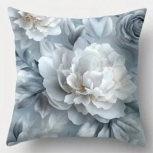 Floral Pillowcase: White & Gray Blooms ,Sofa bedroom cushion cover, single-sided printing, without pillow core