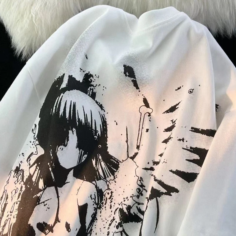 Retro Angel Print Short-sleeved Women T-shirt Summer Harajuku Casual Loose Cotton Oversize Women's T-shirts Female Clothing - الصورة 3