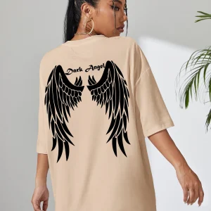 Dark Angel Wing Hot sale Graphic Printed T-Shirts For Women Loose Oversized Clothing Hip Hop Street Tshirt Cotton Short Sleeves