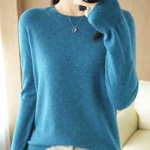 Autumn Winter Women Wool Sweater O-neck Long Sleeve Pullover Basic Casual Loose Style Famale Clothing Merino Wool Knitwear Tops