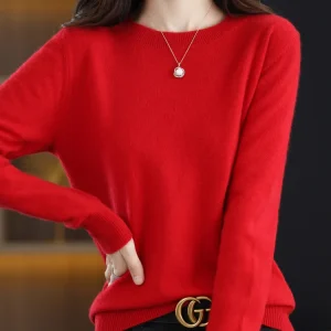Women 100% Merino Wool Sweater O-Neck Long Sleeve Cashmere Knitwear Pullover Aliselect Fashion Autumn Winter Clothing Tops