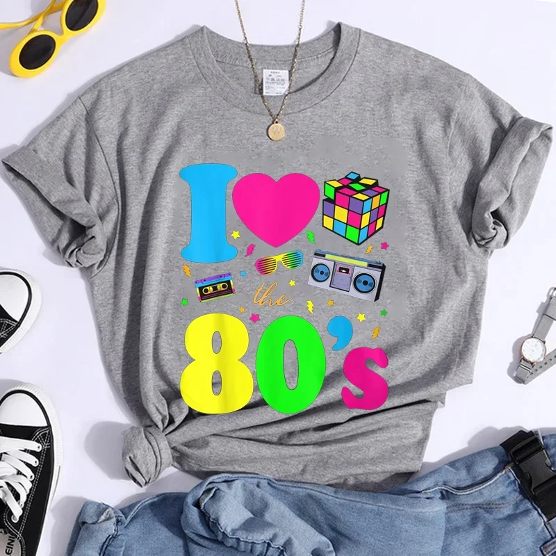 New Fashion I Love The 80s T-Shirt Womens Vintage 1980s T-Shirt Funny Classic T-Shirt Tops Women's Crew Neck Tees Female - Image 2