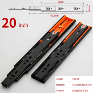 2Pcs Metal Buffer Drawer Slides 12-20 Inch Track Width 45mm Mute Three-Section Rail Sliding Furniture Hardware Fittings