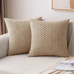 Spring Sage Green Decorative Throw Pillow Covers 18x18 Soft Corduroy Striped Square Pillow Covers for Couch Living Room Bed Sofa