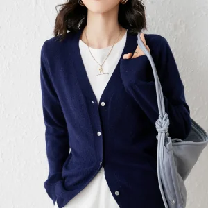 Cardigans Women 2025 Autumn Single Breasted V-neck Knitted Sweater Fashion Short Knitwear Solid Blue Green Pink Women's Jumpers