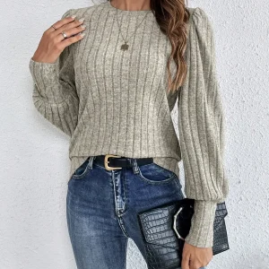 Spring and autumn new solid color design sense casual crewneck fashion personality loose matching T-shirt