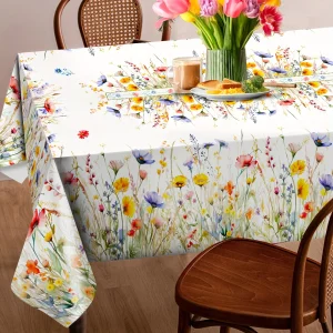 Spring Watercolor Floral Rectangle Tablecloth Wedding Party Decor Summer Colorful Flowers Leaves Table Cloth Home Decorations