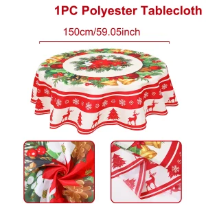 Christmas Polyester Round Tablecloth 2025 Merry Christmas Decoration For Home Xmas Gift Navidad New Year 2026 Dining Table Cover