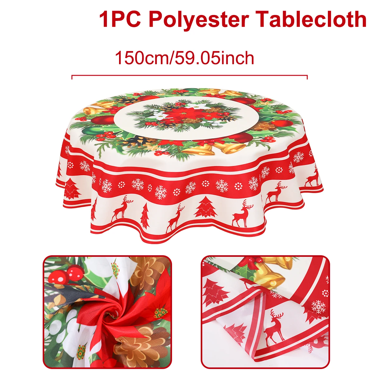 Christmas Polyester Round Tablecloth 2025 Merry Christmas Decoration For Home Xmas Gift Navidad New Year 2026 Dining Table Cover - Image 8