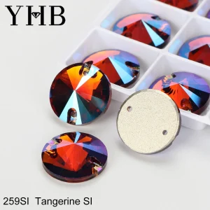 YHB Top Quality SI Color Electroplatin Glass Crystal Shape Rivoli Sewing Stones Flatback Sew-on Rhinestones For Garment Clothes
