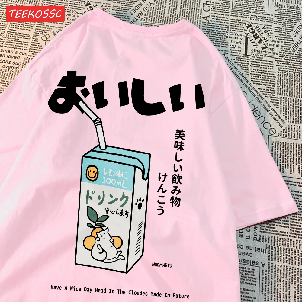 Cute Japanese Cat Print Oversized T-shirt Women Men Short Sleeve Loose Casual Tee Shirt Streetwear Tops Cotton Harajuku Clothing - الصورة 15