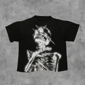 Vintage Dark Centipede Skeletal Graphic Cotton Print T-shirt Men Y2K Summer Short Sleeves Oversize T-shirt Women Casual Tee Tops