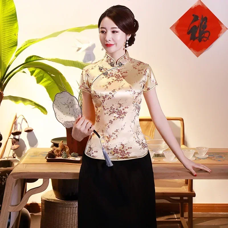 Elegant Ethnic Style Streetwear Cheongsam Qipao Tees Fashion Clothes Tshirts Vintage Shirts for Women Y2k Tops Women Clothing - الصورة 10