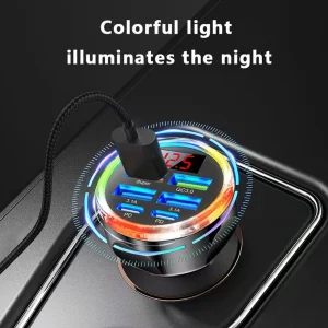 UYUXIO Dual PD USB C Car Charger Adapter 6 in 1 with Voltage Display Colorful Iight QC 4.0 PPS Super Fast Charge with Volt Meter