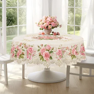 1 Piece of Floral Round Tablecloth, 5 Sizes Available, Three-Dimensional Painting Style Floral Pattern Printed Tablecloth, Edge Embossing Process, Spring Garden Tablecloth Decoration, Tablecloth for Daily Home Kitchen, Terrace, Spring Decoration, Home Decoration