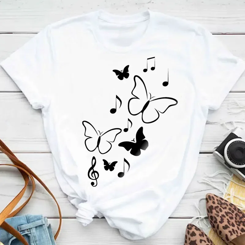 New Fashion Women T-shirt Colorful Butterfly Petal Print Short Sleeve and Round Neck Cute Graphic Tee Shirts Female Tops Clothin - Image 11