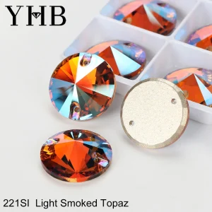 YHB Top Quality SI Color Electroplatin Glass Crystal Shape Rivoli Sewing Stones Flatback Sew-on Rhinestones For Garment Clothes