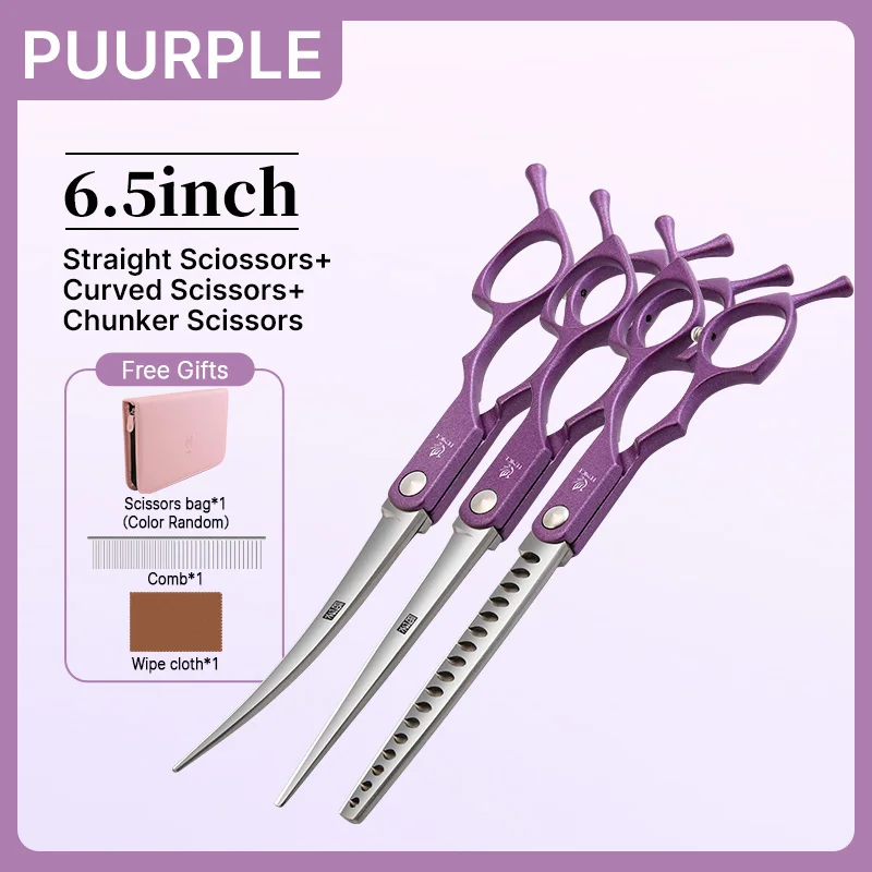 Fenice 6.5 Inch Colorful Straight Curved Thinning Chunker Shears Beginner Friendly Scissors Kit for Practice &Home Groomer Us - الصورة 24