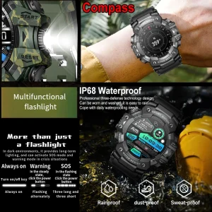 2026 New Military Outdoor Smart Watch Men 100+Sports Fitness Compass Heart Rate Bluetooth Call IP68 Waterproof Rugged Smartwatch
