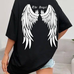 Dark Angel Wing Hot sale Graphic Printed T-Shirts For Women Loose Oversized Clothing Hip Hop Street Tshirt Cotton Short Sleeves