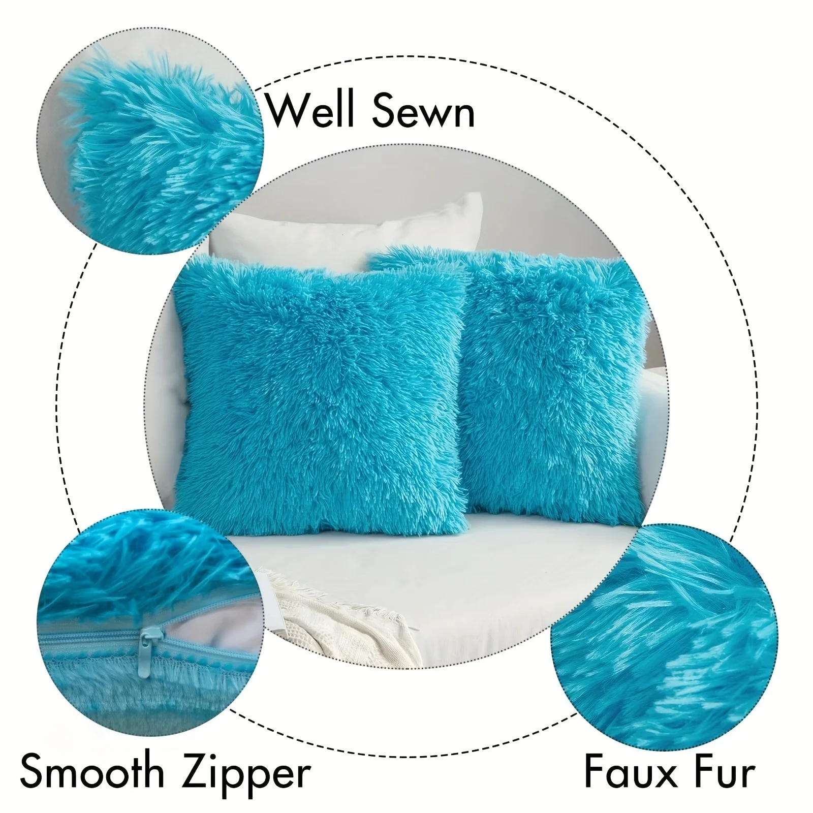 Pack of 2 Luxury Faux Fur Throw Pillow Cover Deluxe Decorative Plush Pillow Case Cushion Cover for Sofa Bedroom (no pillowcore) - Image 5