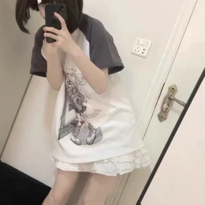 Japanese Woman Clothing With Removable Sleeve T-shirts Short Long Sleeve Female Clothing 2000s Summer Spring Kawaii y2k Clothes