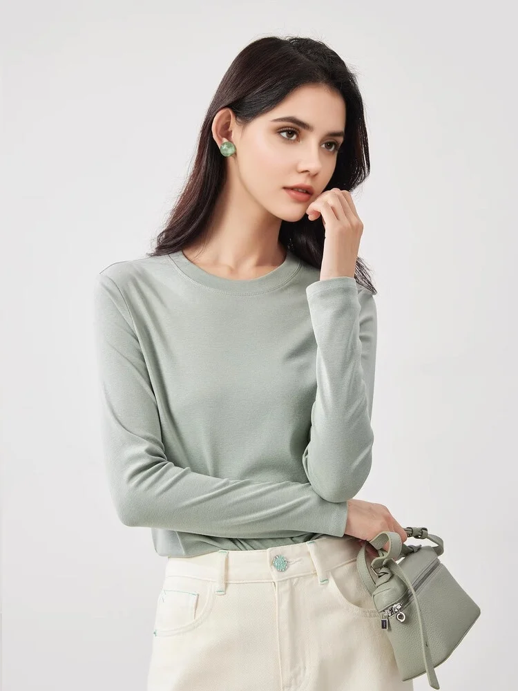 SuyaDream, Women Bottoming T Shirt, 28%Wool 37%Cotton, Long Sleeves, Solid Basic Thermal Shirt, 2025 Autumn Winter Top - Image 2