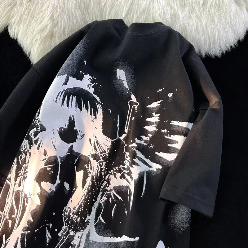 Retro Angel Print Short-sleeved Women T-shirt Summer Harajuku Casual Loose Cotton Oversize Women's T-shirts Female Clothing - الصورة 4