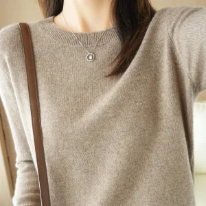Autumn Winter Women Wool Sweater O-neck Long Sleeve Pullover Basic Casual Loose Style Famale Clothing Merino Wool Knitwear Tops