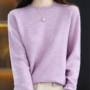 Women 100% Merino Wool Sweater O-Neck Long Sleeve Cashmere Knitwear Pullover Aliselect Fashion Autumn Winter Clothing Tops