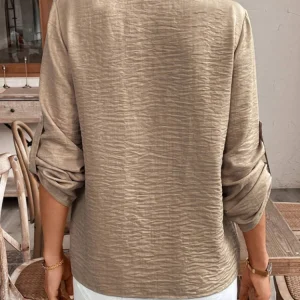 Ladies Elegant Simple V-Neck Commute Pure Color Cuffed Sleeve Casual Sophisticated Shirt Office Wear Casual Fashion