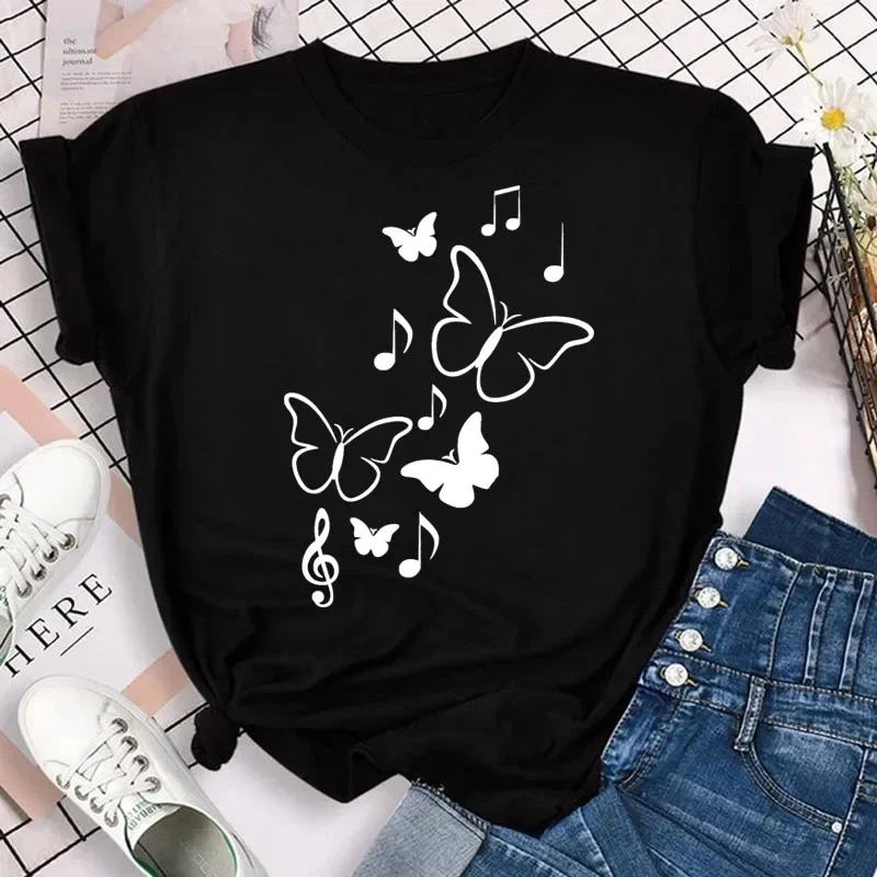 New Fashion Women T-shirt Colorful Butterfly Petal Print Short Sleeve and Round Neck Cute Graphic Tee Shirts Female Tops Clothin - Image 10