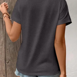 Women's Solid Color V-Neck T-Shirt - Oversized Short-Sleeve, Curved Hem, Soft Fabric, Available in Black, Gray & Navy