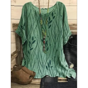 Plus Size S-8XL Women Casual Loose Leaves Print Blouse T-shirt Vintage Blouse Unique Half Sleeves Top Shirts
