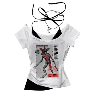 Hawkins Demogorgon White Short Sleeve Vintage Basic Tees Ladies Clothes Grunge Graphic Top Casual T Shirt Women