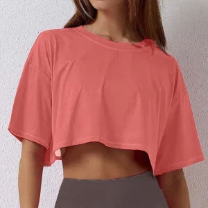 Cotton Women Short Sleeve Dance Running Clothes Yoga Fitness Crop Top Navel Baring New Sport T-shirt Loose Gym Workout Shirts
