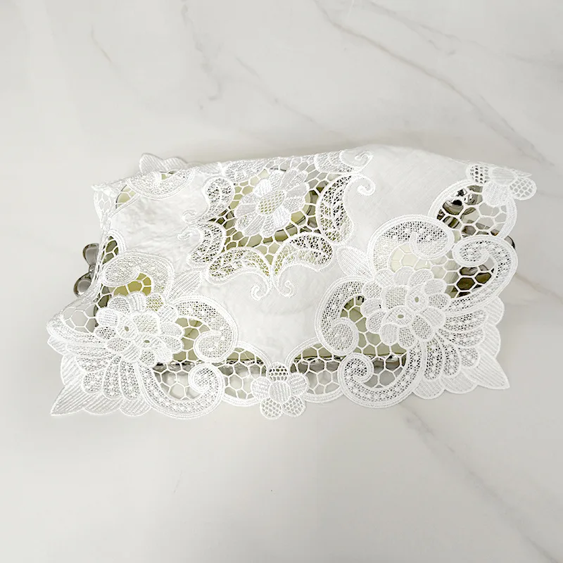 Beautiful Floral Table Cloth White Lace Embroidery Flower 30/40cm Square Table Mat Home Decoration - Image 6
