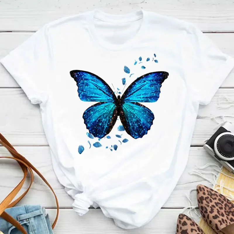New Fashion Women T-shirt Colorful Butterfly Petal Print Short Sleeve and Round Neck Cute Graphic Tee Shirts Female Tops Clothin - Image 7
