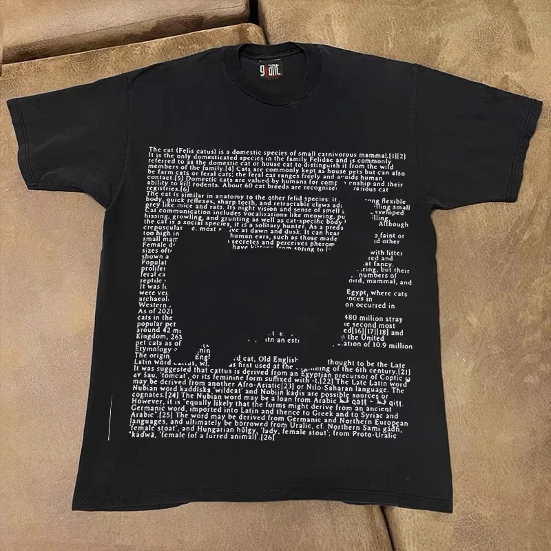 European Cute Letters Cat Print Pure Cotton T Shirt Men Women Summer Y2k Personality Cute Street Clothing Half Sleeved Tops - الصورة 6