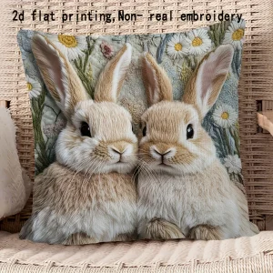 1PC Easter Bunny Floral Pattern Pillowcase ,Decorative sofa cushion cover, home decoration, 2D printing.