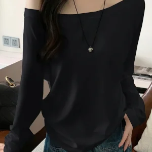Oversize Off shoulder Long sleeve T shirt Women Solid color Casual Tops Lady Spring Autumn Basic Tees Korean style Youth Blouses