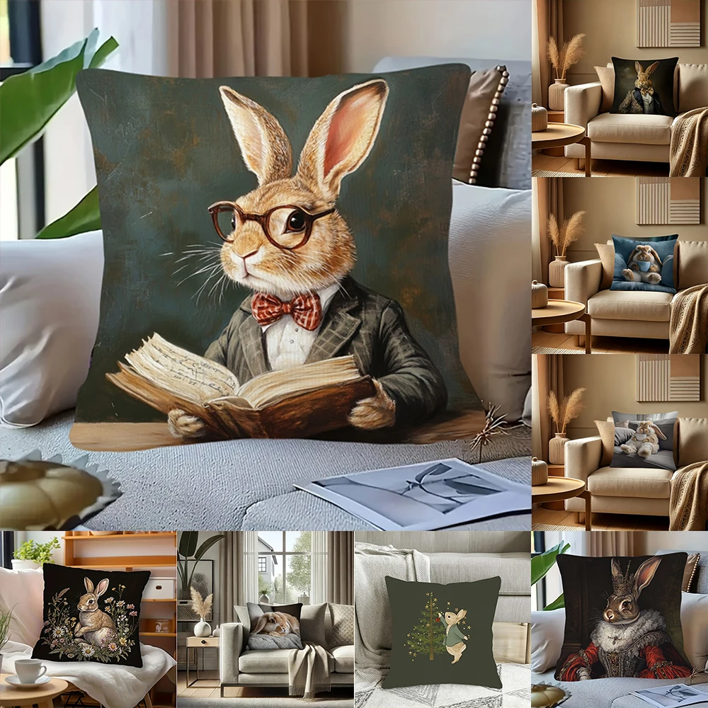 1PC Easter Bunny Reading Pillow Cover ,Decorative sofa cushion cover, home decoration, 2D printing.