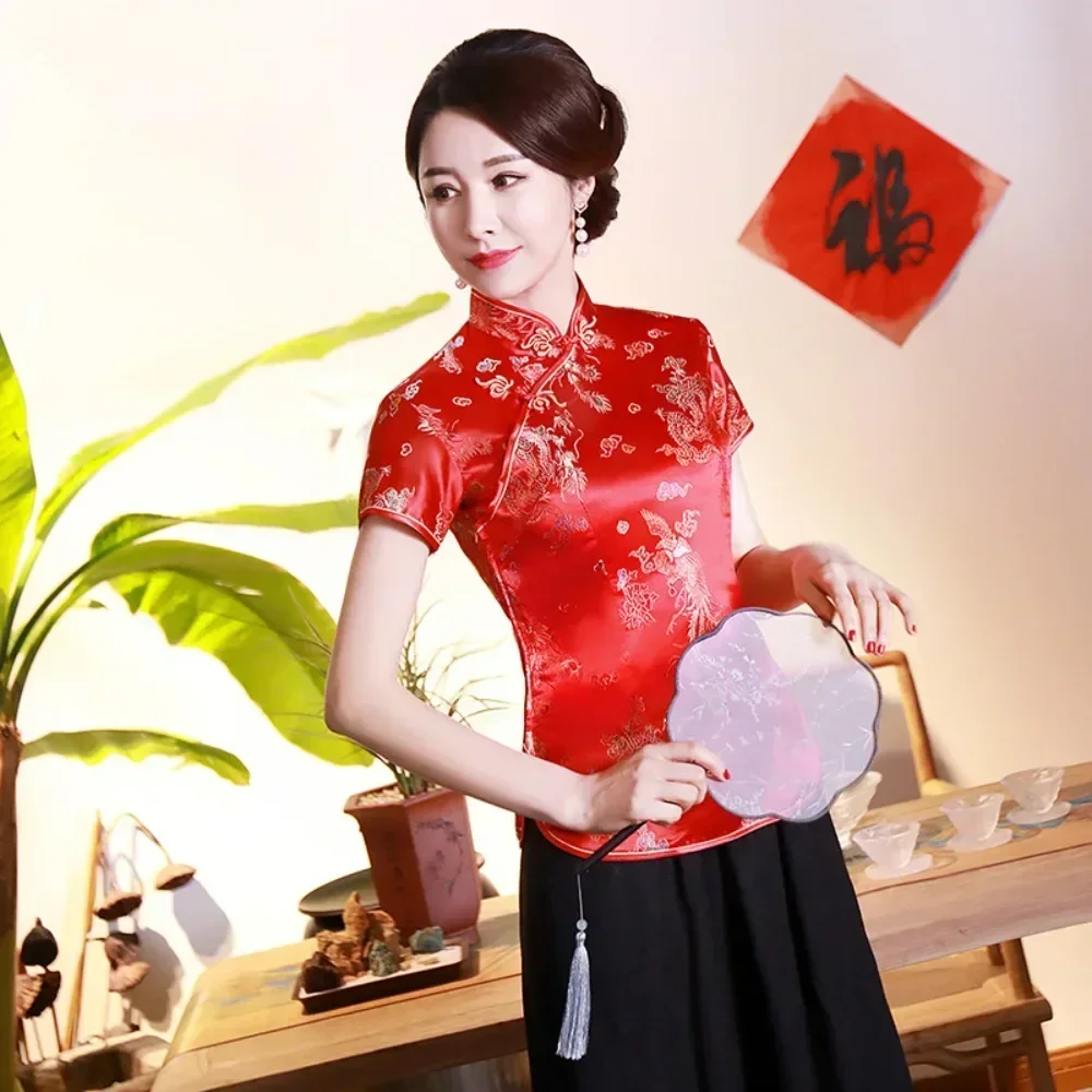 Elegant Ethnic Style Streetwear Cheongsam Qipao Tees Fashion Clothes Tshirts Vintage Shirts for Women Y2k Tops Women Clothing - الصورة 3