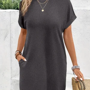 Loose Fit T-Shirt Dress with Pockets, Soft Breathable Summer Mini Dress, Casual Short Sleeve A-Line Sun Dress for Women