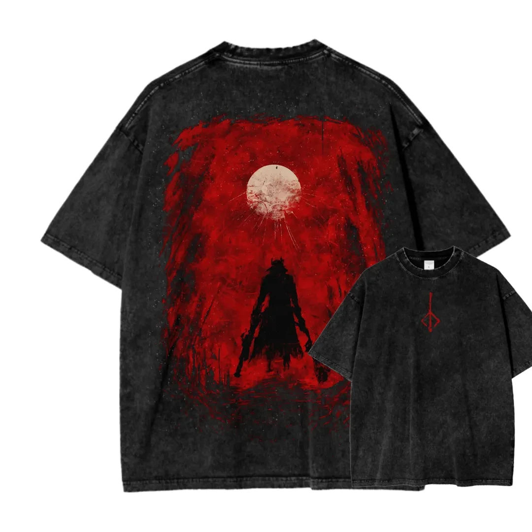 New Top Fashion Action Role-playing GameBlood Borne Peripherals Print T-shirt Vintage Washed Men Women Cotton Loose Oversize Tee - Image 9