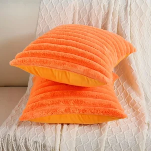 Faux Rabbit Fur Square Cushion Cover Big Thick Striped Super Soft Solid Color Pillow Cover 24×24inch Sofa Decor Cushion Covers